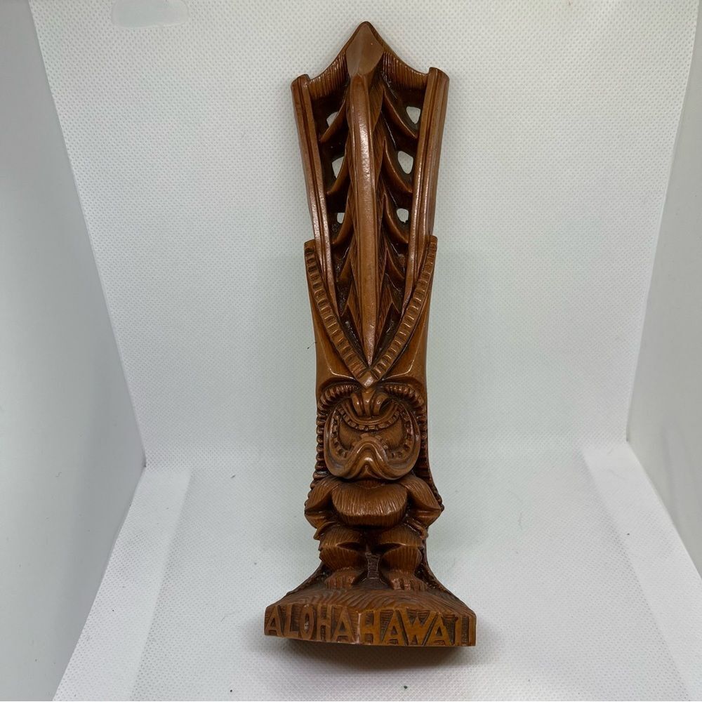 Vintage 1991 Coco Joes Hawaii Long Peace Prosperity Tiki God HAPA-WOOD STATUE 9”